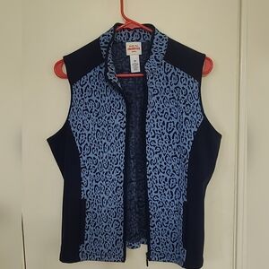 Vintage Ruby Rd. Favorites Black and Blue Leopard Print Vest